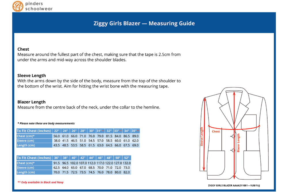Girls Blazer Size Guide